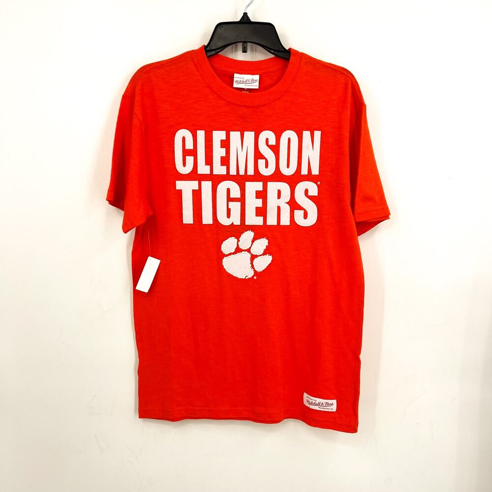 MITCHELL & NESS Mens NCAA Clemson Tigers Embroidered T-Shirt Small Orange NWT